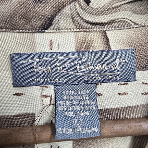 Tori Richard Shirt Men L Brown Silk Floral Short Sleeve Button Beach Resort READ - Picture 4 of 13
